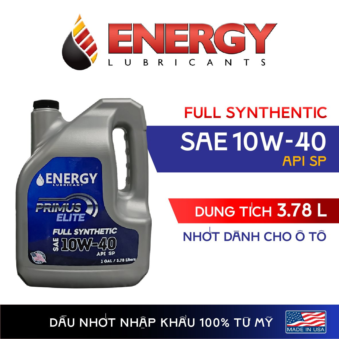 Nhớt xe ôtô Primus Elite Full Synthetic SAE 10W-40 API SP